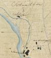 Lageplan/Situation des Schleifers oberhalb der Steinmühle am Mühlbach, Ausschnitt aus dem Plan über die vom Unterrainer Schleifer neuzuerbauende Schleifmühle, 1824.