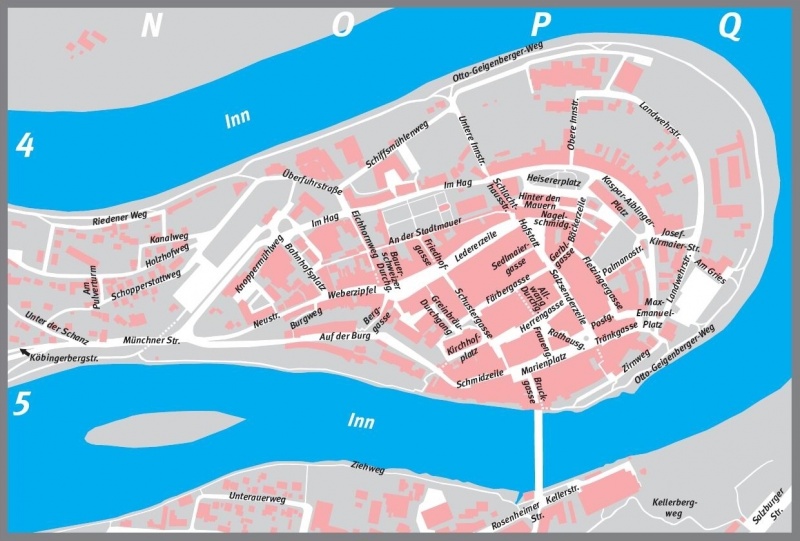 Stadtplan Wasserburg a. Inn mit eingezeichneten Straßennamen