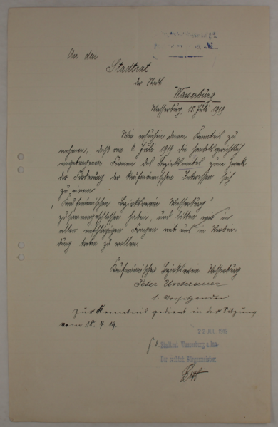 Datei:Schreiben Kaufmännischer Verein an Stadtrat 1919.png
